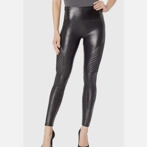 SPANX Black Faux Leather Moto Leggings